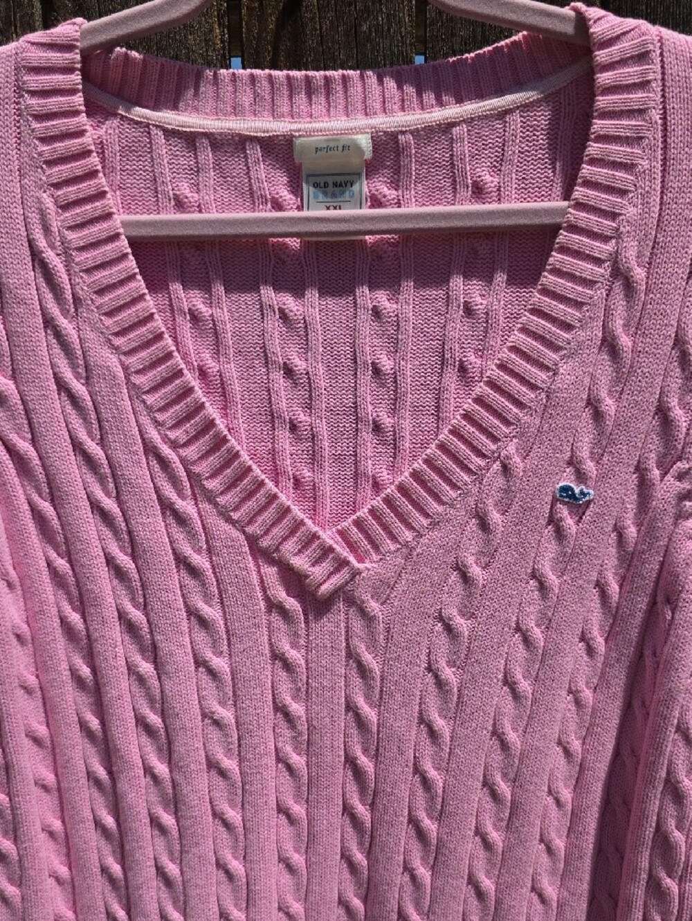 Vintage 90s Old Navy Pink 100% Cotton V-neck Sweater XXL Made in Hong Kong‎ Rare - Picture 4 of 14